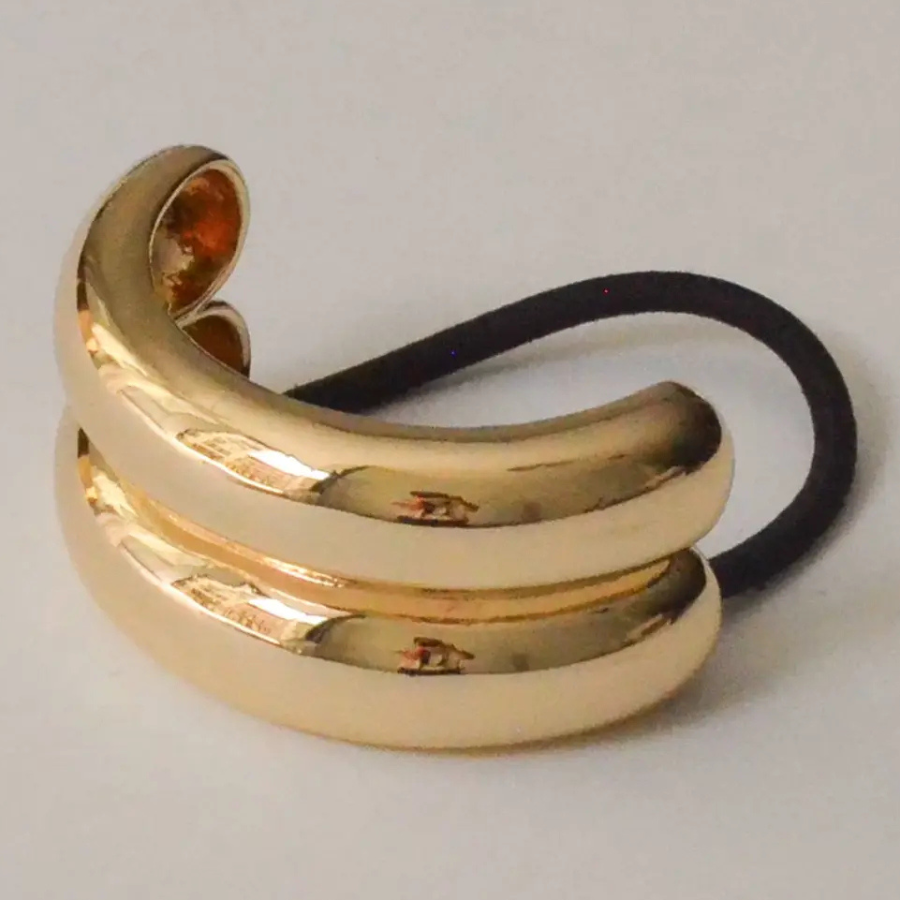 Wide Double Arch Metal Ponytail Hair Tie | Gold