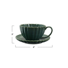 Load image into Gallery viewer, Stoneware Ribbed Mug w/ Saucer
