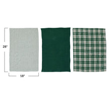 Load image into Gallery viewer, Waffle Weave Tea Towels | Green + White | Set of 3
