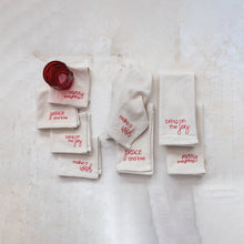 Load image into Gallery viewer, Embroidery Napkins + Holiday Saying | Set of 4

