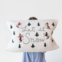 Load image into Gallery viewer, Knit Lumbar Pillow w/ Trees + Skiers
