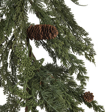 Load image into Gallery viewer, Faux Spruce + Pine Garland w/ Natural Pinecones
