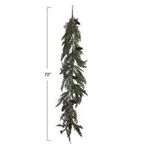 Load image into Gallery viewer, Faux Spruce + Pine Garland w/ Natural Pinecones
