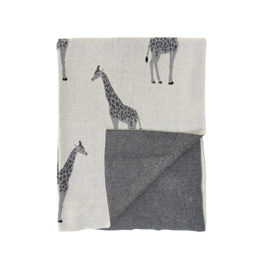 Cotton Knit Baby Blanket | Neutral Giraffes