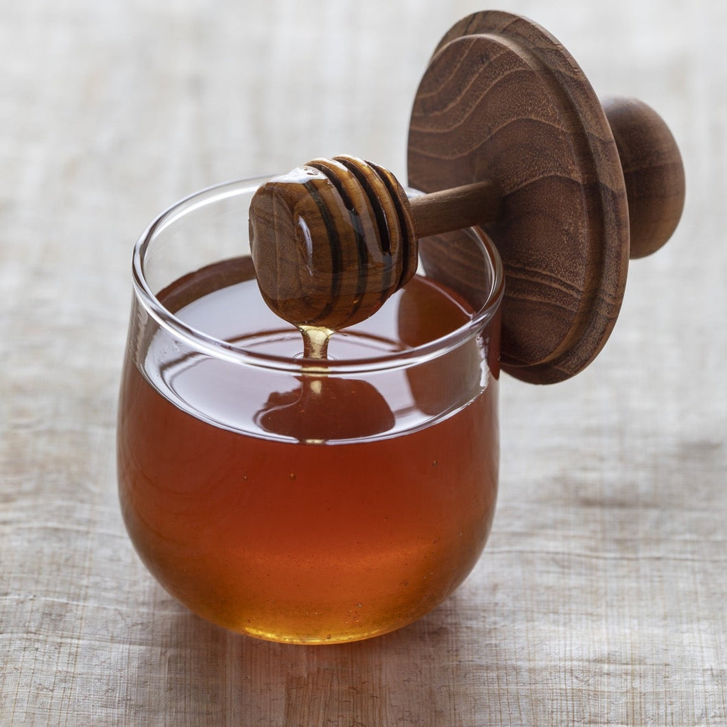 Teak + Glass Honey Jar