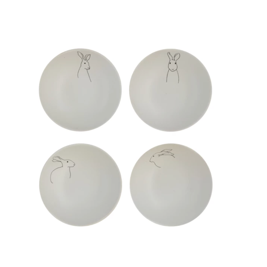 Stoneware Printed Rabbit Bowl | Set of 4