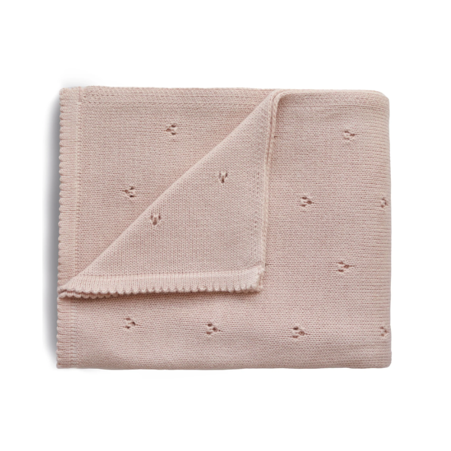 Knitted Pointelle Baby Blanket | Blush
