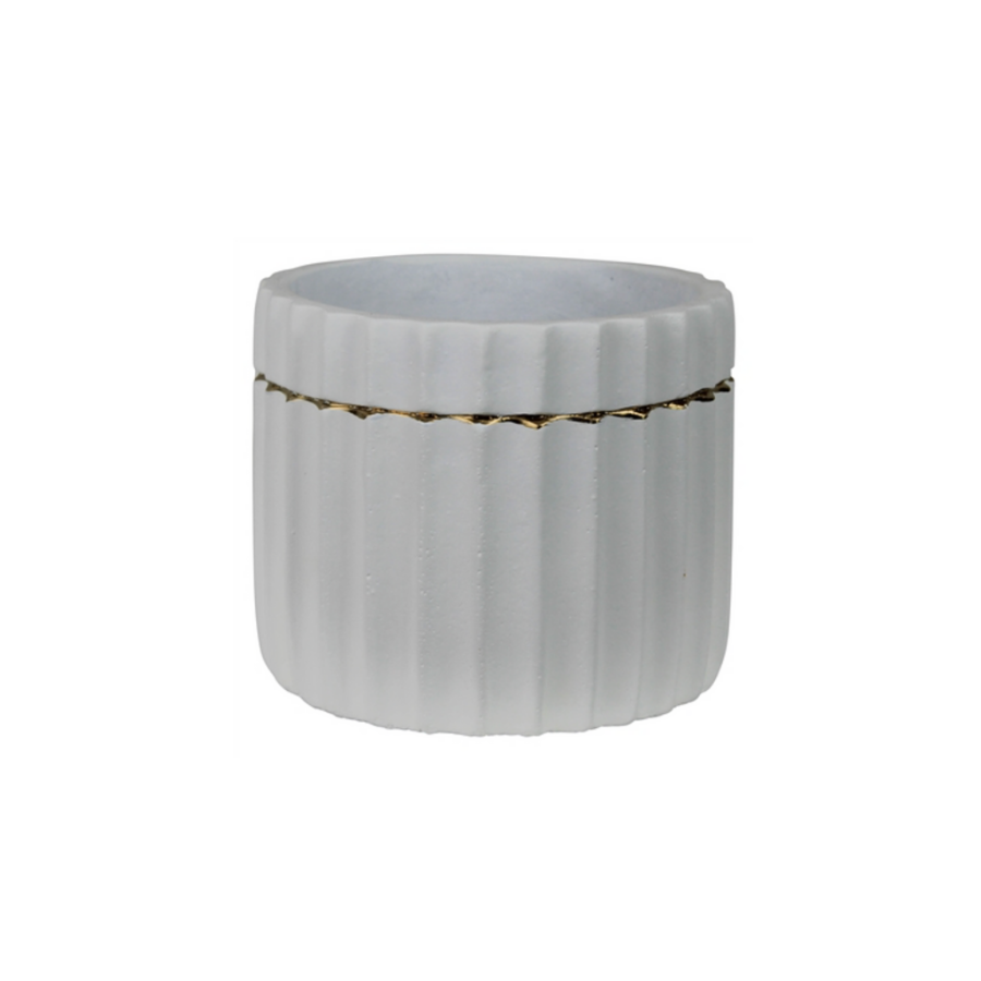 White + Gold Cement Cachepot | Small