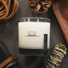 Load image into Gallery viewer, Leather + Pine Rocks Glass Candle
