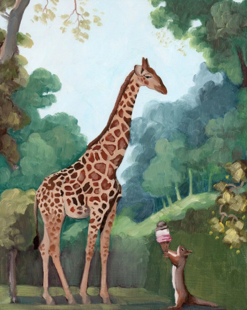 Giraffe and Squirrel w/ Ice Cream Cone Print