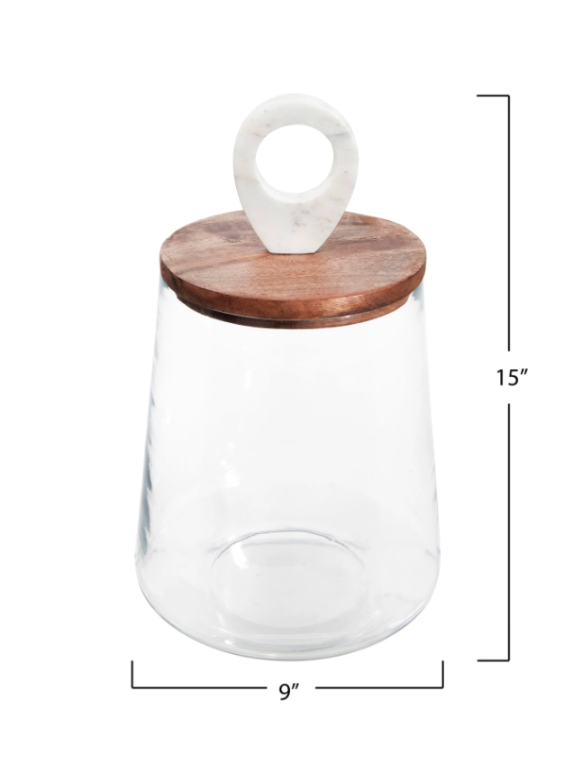 Glass Jar w/Mango Wood & Marble Lid | 2 Sizes