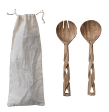 Load image into Gallery viewer, Twisted Wood Salad Servers
