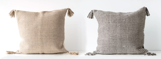 Woven Striped Pillow w/ Tassels