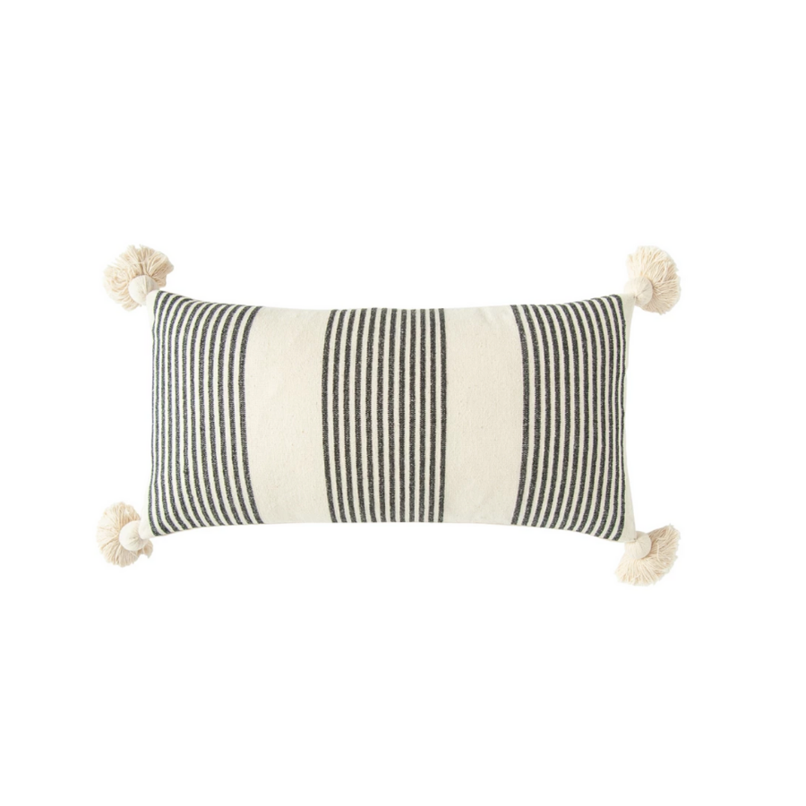 Woven Striped Lumbar Pillow w/Tassels