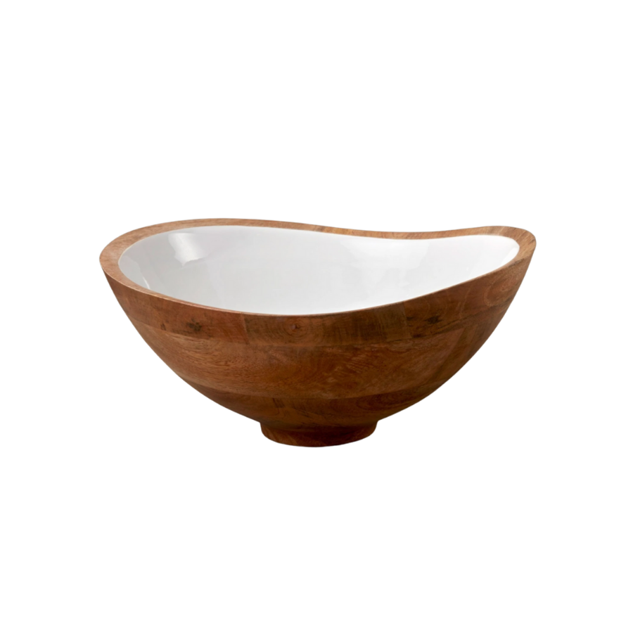 Mango Wood + White Enamel Bowl | Large