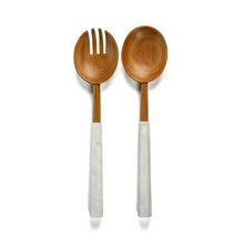 Load image into Gallery viewer, Wooden Salad Servers w/Marble Handles
