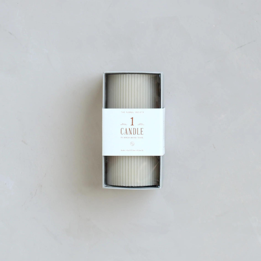 Ribbed Pillar Candle | Parchment