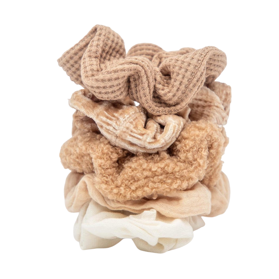 Assorted Textured Scrunchies | 5pc | Sand