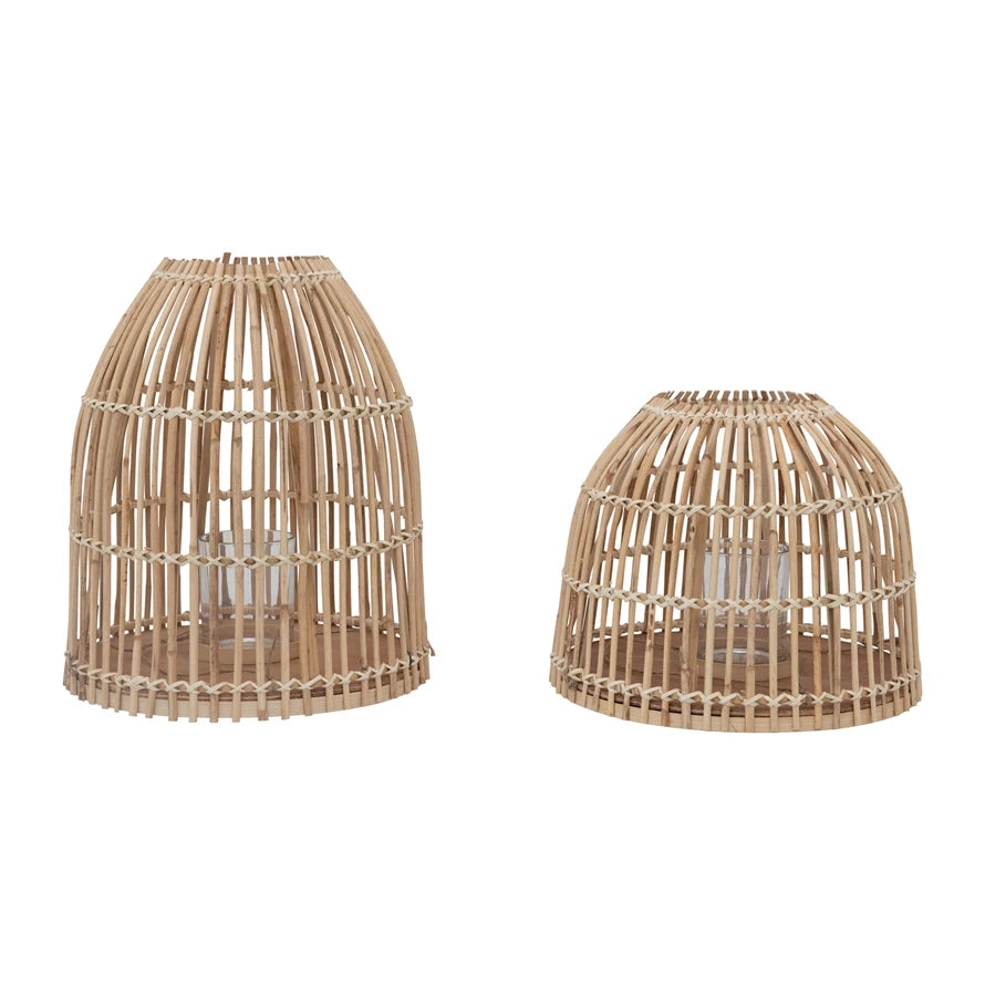 Bamboo Lanterns w/ Glass Inserts | Set of 2