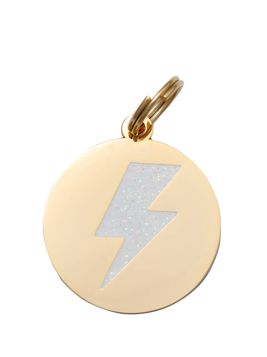 Lightning Bolt Pet Tag/Keychain | White